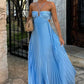 Blue Stylish Elegant Simple Sweetheart Sleeveless A Line Long Chiffon Evening Gown Prom Dress Wedding Party Dress nv3805