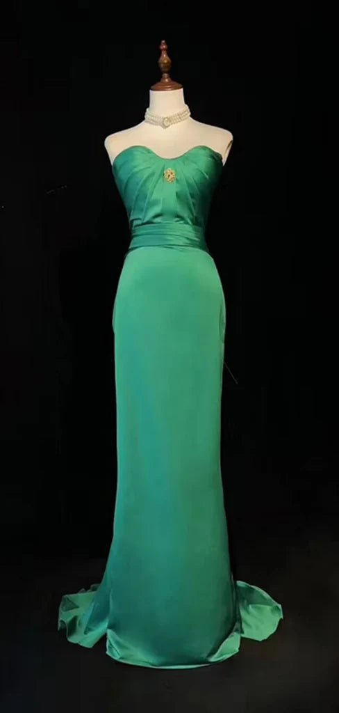 Green Mermaid Satin Long Trailing Ball Gown Party Dress Evening Dress nv4281