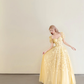 Pale Yellow Puff Sleeve 3D Floral Tulle A-Line Prom Gown  NV7183