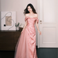 Off Shoulder Dusty Pink Satin Tulle Formal Prom Gown  NV7302