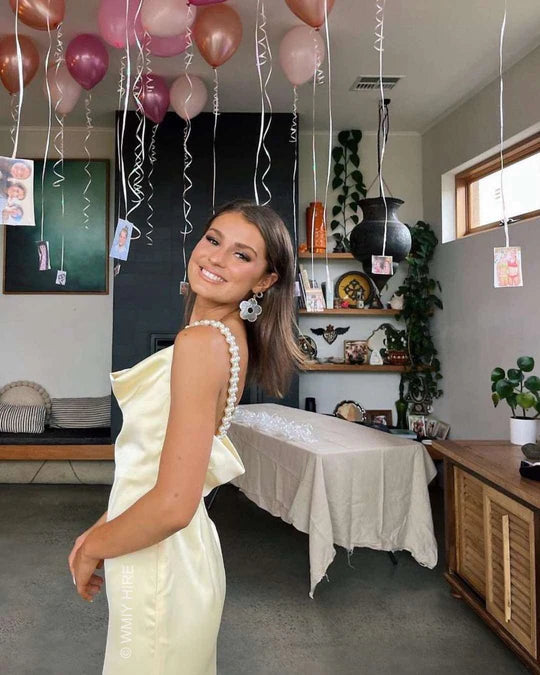 Robe de soirée longue coupe ajustée à perles jaunes nv1976