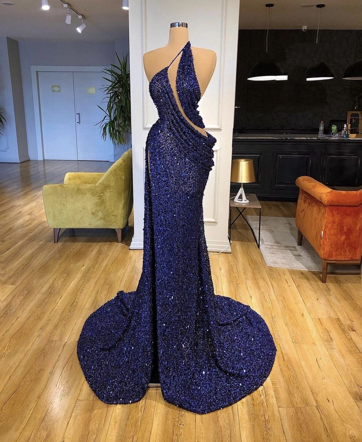Purple Beaded Shiny Gorgeous Sexy Elegant Mermaid Slit Long Floor Length Evening Gown Prom Dress Party Dress nv5109