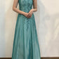 Robe de soirée longue et élégante en satin et tulle, tenue de soirée élégante et charmante, verte, à perles exquises, nv3975