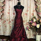 Burgundy Elegant Retro Long Satin Ball Gown Evening Dress Adult Ceremony Dress Birthday Dress  nv4200