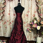 Burgundy Elegant Retro Long Satin Ball Gown Evening Dress Adult Ceremony Dress Birthday Dress  nv4200