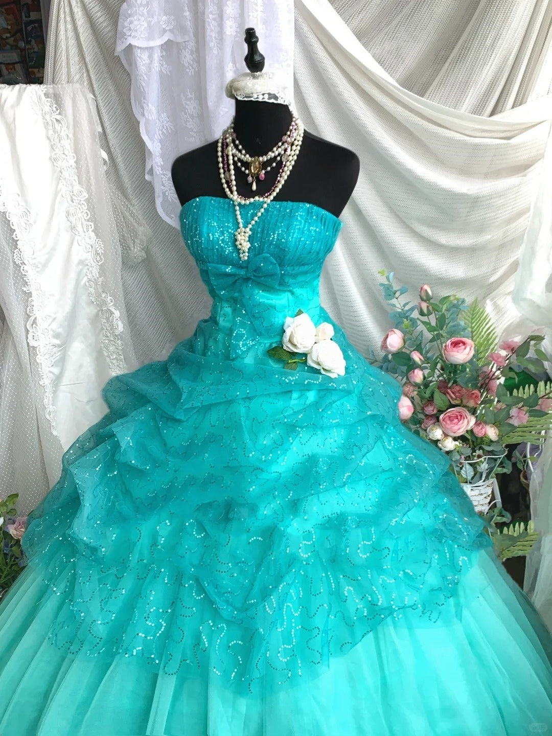 Blue Mint Green Sweet Shiny Long Tulle Princess Ballgown Evening Dress Party Dress Bar Mitzvah Dress Birthday Dress nv4198