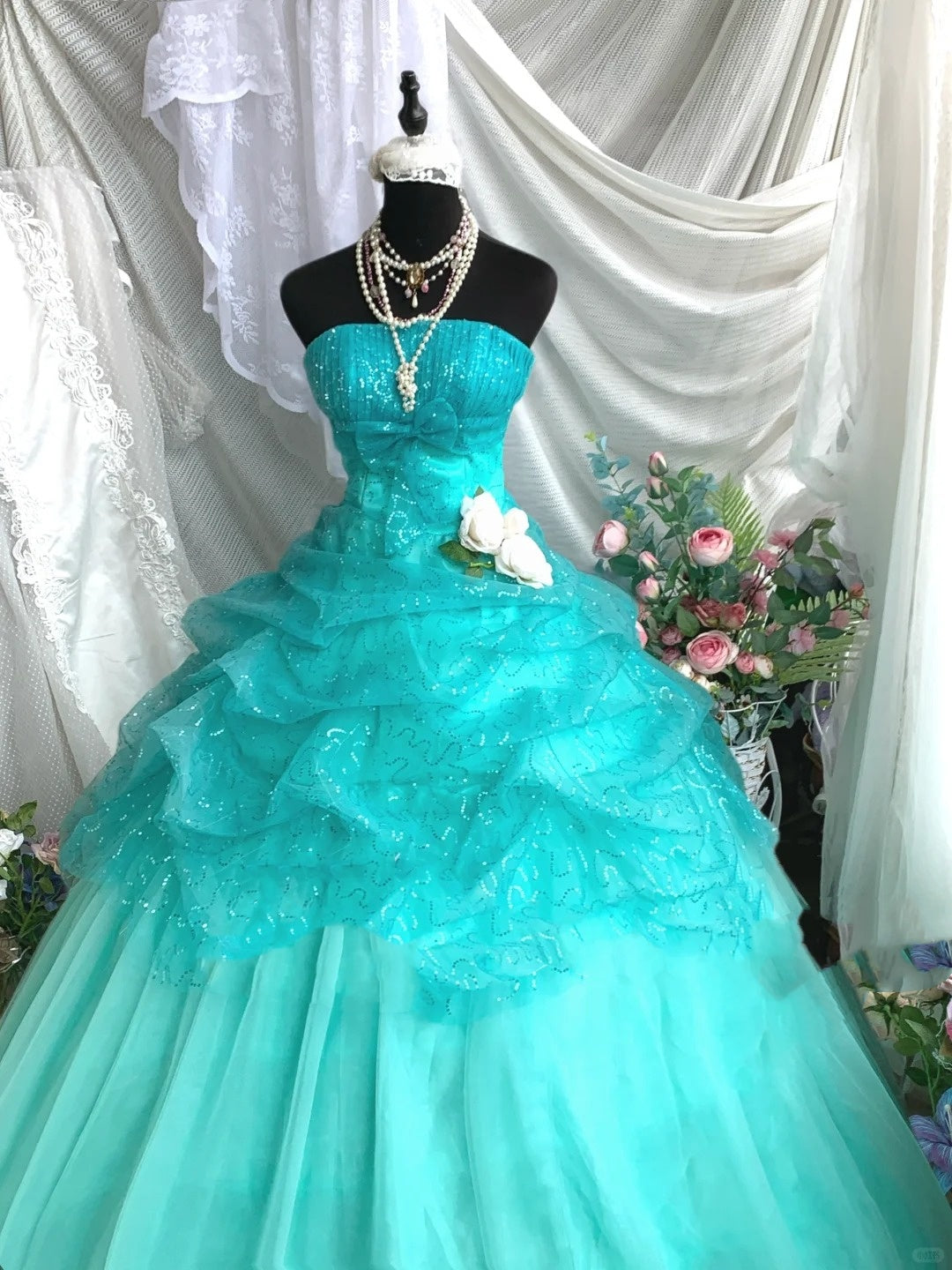 Blue Mint Green Sweet Shiny Long Tulle Princess Ballgown Evening Dress Party Dress Bar Mitzvah Dress Birthday Dress nv4198