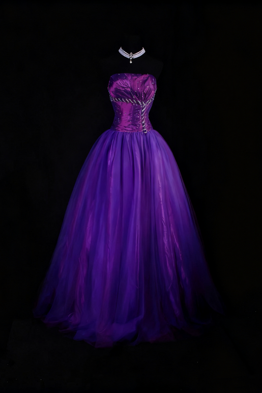 NiceVestidos--Vintage Purple Delicate Beaded Long Satin Tulle Ball Gown Graduation Dress NV5861