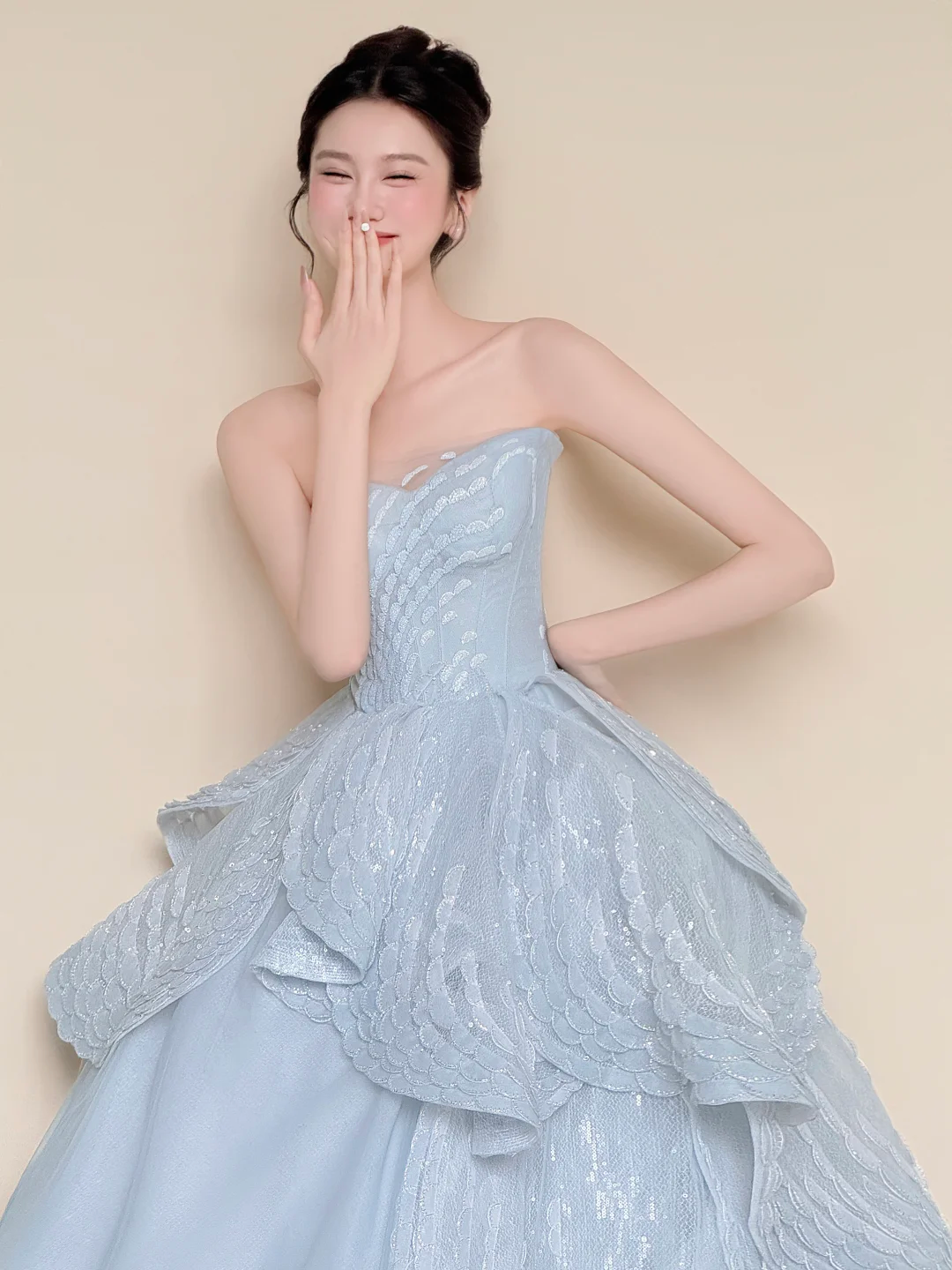 Strapless Sweetheart Ice Blue Scale Sequin Princess Ball Gown Prom Dress  NV7424
