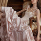 Robe de soirée longue en satin rose magnifique et élégante avec nœud en pierre précieuse nv2767
