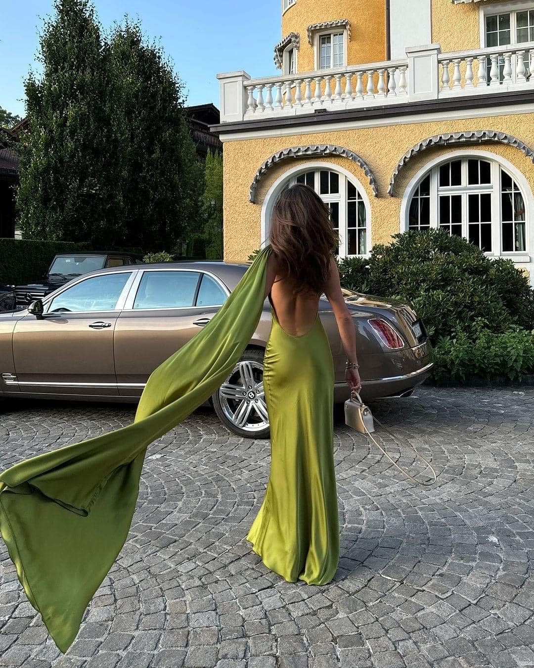 Green fashion elegant backless ribbon long formal prom dress evening gown party dress nv3648