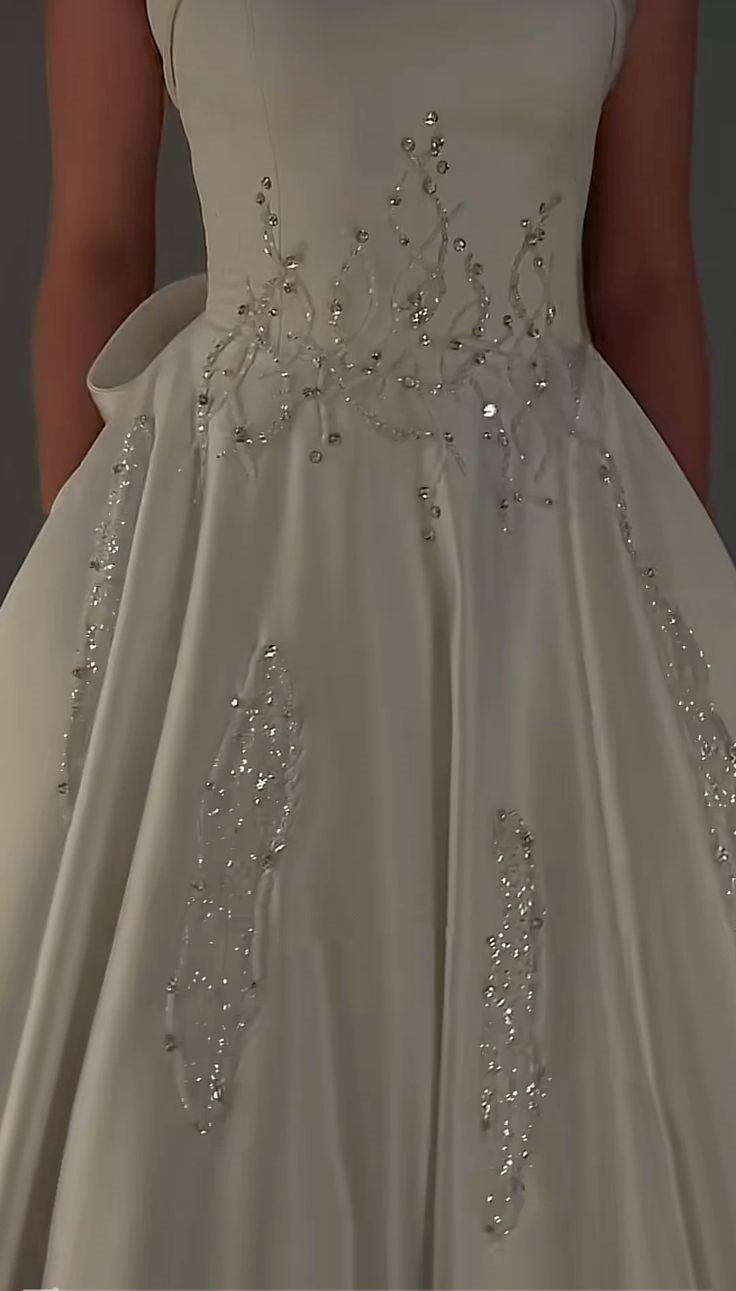 NiceVestidos--White Long Satin Wedding Dress With Delicate Beads NV5885