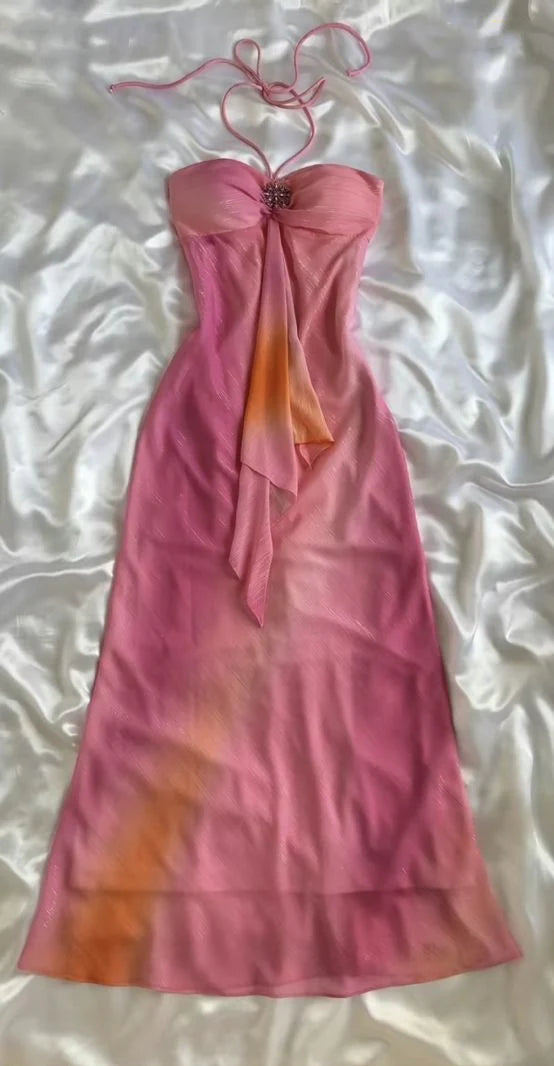 Pink Gorgeous Gradient Strapless Long Chiffon Elegant Ball Gown Evening Dress Party Dress nv4610