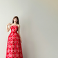 Red Strapless A Line Tulle Evening Dress 3D Flower Applique Gown  NV7116