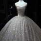Silver Sparkly Sequin Ball Gown Strapless Voluminous Long Prom Dress  NV7080