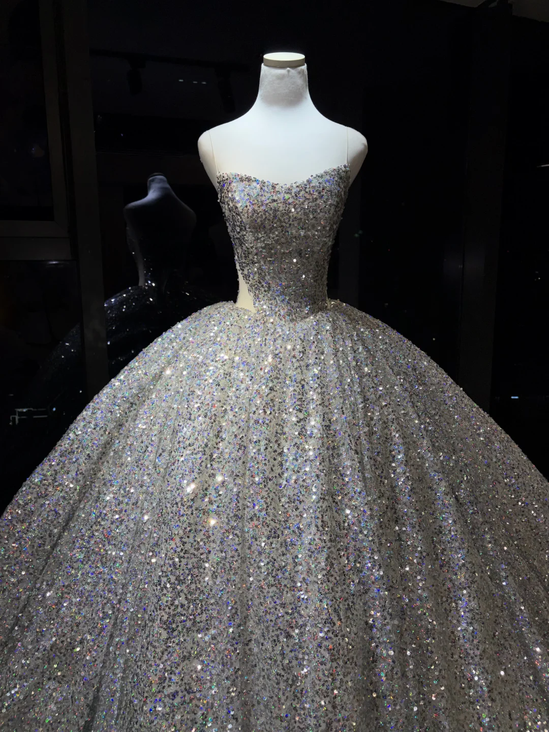 Silver Sparkly Sequin Ball Gown Strapless Voluminous Long Prom Dress  NV7080