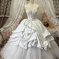 Vintage Princess Style Ivory 3D Floral Appliqué Spaghetti Straps Deep V-neck Open Back Satin Ball Gown Wedding Dress with Train   NV6867