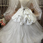 Vintage Princess Style Ivory 3D Floral Appliqué Spaghetti Straps Deep V-neck Open Back Satin Ball Gown Wedding Dress with Train   NV6867