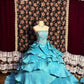 Blue Elegant Delicate Floral Long Satin Ball Gown Evening Dress Party Dress nv4011