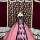 Robe de soirée longue en tulle et dentelle florale rose avec appliques, robe de princesse nv4652