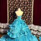 Blue Elegant Delicate Floral Long Satin Ball Gown Evening Dress Party Dress nv4011