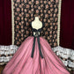 Robe de soirée longue en tulle et dentelle florale rose avec appliques, robe de princesse nv4652