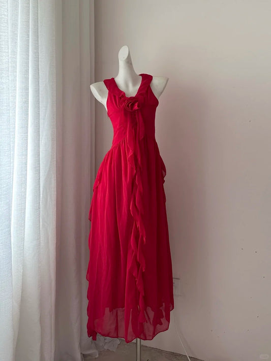 NiceVestidos-Red long chiffon travel holiday dress prom dress Nv5616