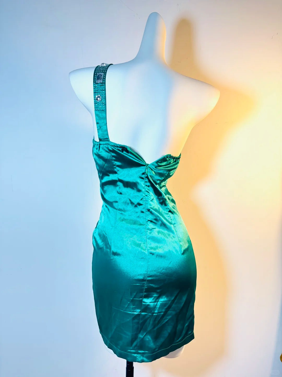 Green beaded one shoulder fashion exquisite short satin homecoming dress birthday party dress nv5308