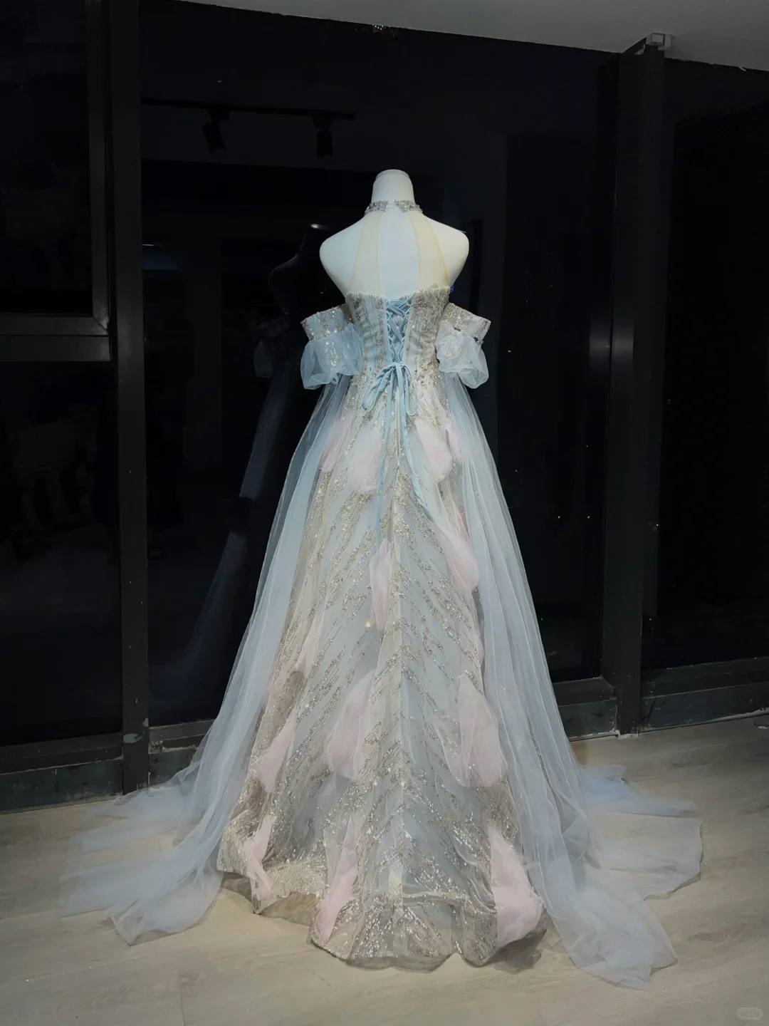 Silver White Sparkly Beaded Mermaid Evening Gown Halter 3D Petal Tulle Prom Dress  NV7070
