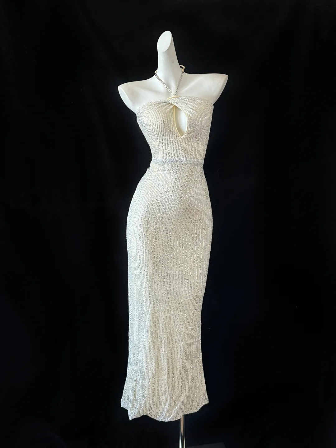 Champagne Shiny Fashion Elegant Long Sequined Ball Gown Evening Dress Party Dress nv4181