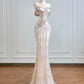 Light Gold Beaded Satin Long Tulle Prom Dress Evening Dress Party Dress nv4945