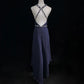 Blue rhinestone backless long chiffon ball gown evening dress nv4427