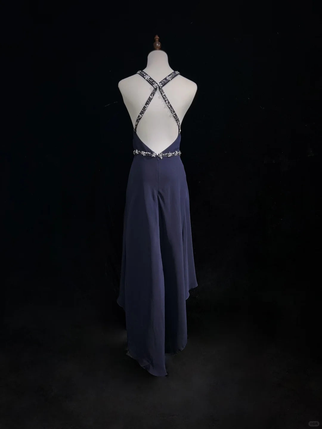 Blue rhinestone backless long chiffon ball gown evening dress nv4427