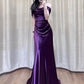 Robe de soirée longue en satin à épaules dénudées violette nv1997