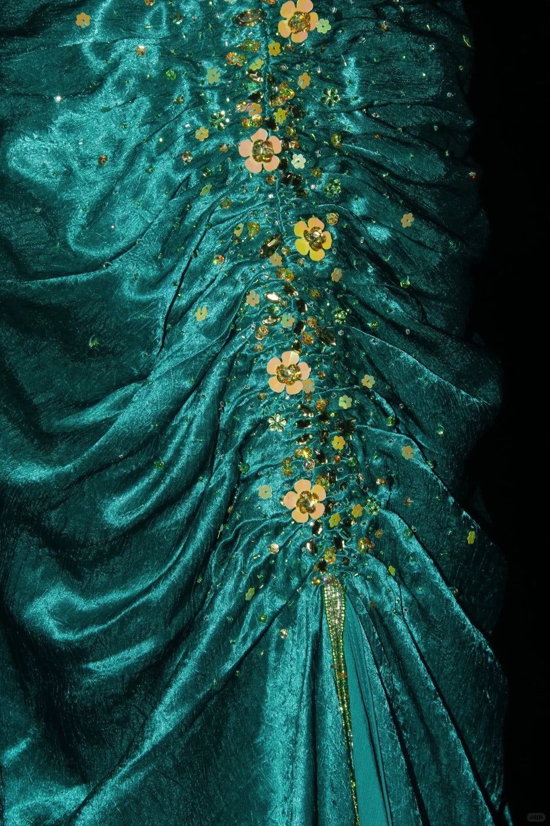 Green Gold Floral Delicate Beads Long Satin Ball Gown Evening Gown Party Dress nv4196