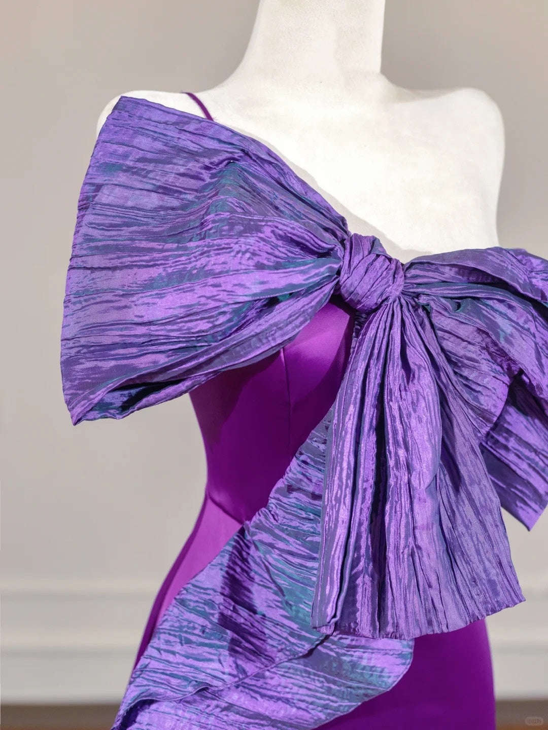 Purple Bow Long Satin Prom Dress Evening Dress Party Dress nv4961
