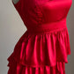 Red ruffle short satin homecoming dress birthday dress nv5159