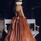 Caramel Color Simple Elegant Long Satin Tulle Ball Gown Evening Gown Birthday Gown Wedding Gown nv4157