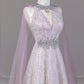 Pink Sparkling Beaded Long Sequined Tulle Prom Dress nv4969