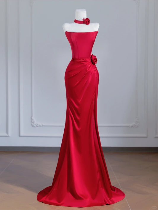 Red Fashion Long Satin Prom Dress Evening Dress Party Dress nv4959