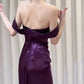 Robe de soirée longue en satin à épaules dénudées violette nv1997