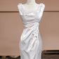 White floral elegant long satin party dress prom dress evening gown nv4542