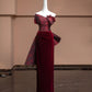 Burgundy Floral Velvet Elegant Fashion Long Prom Dress Evening Dress Party Dress nv4733