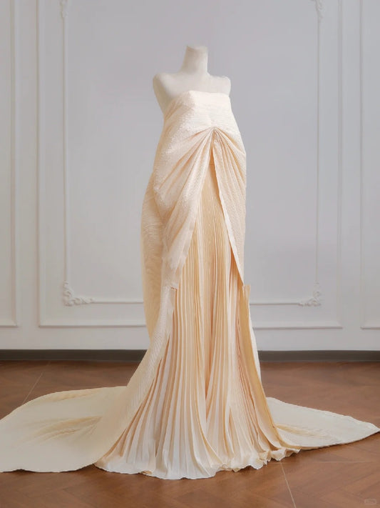 Robe de soirée longue en satin blanc cassé, style décontracté, nv4944