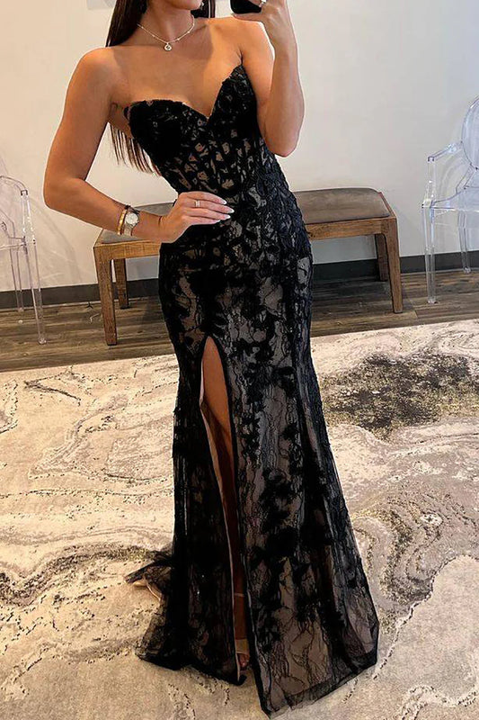 Black exquisite lace applique mermaid slim fit long elegant ball gown evening dress party dress nv1629