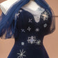 Blue Exquisite Star Beaded Long Velvet Prom Dress Ball Gown Evening Gown Party Gown nv4732