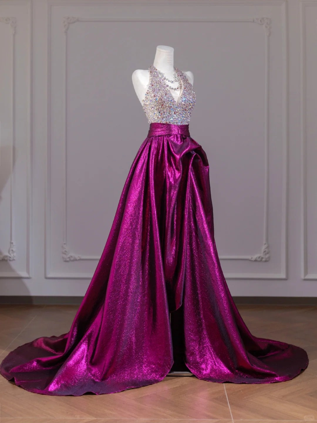 Purple Sparkling Beaded Long Floor-Length Prom Dress nv4967
