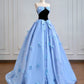 Blaue Schleife langes Satin Ballkleid Abendkleid Quinceanera Kleider nv4942
