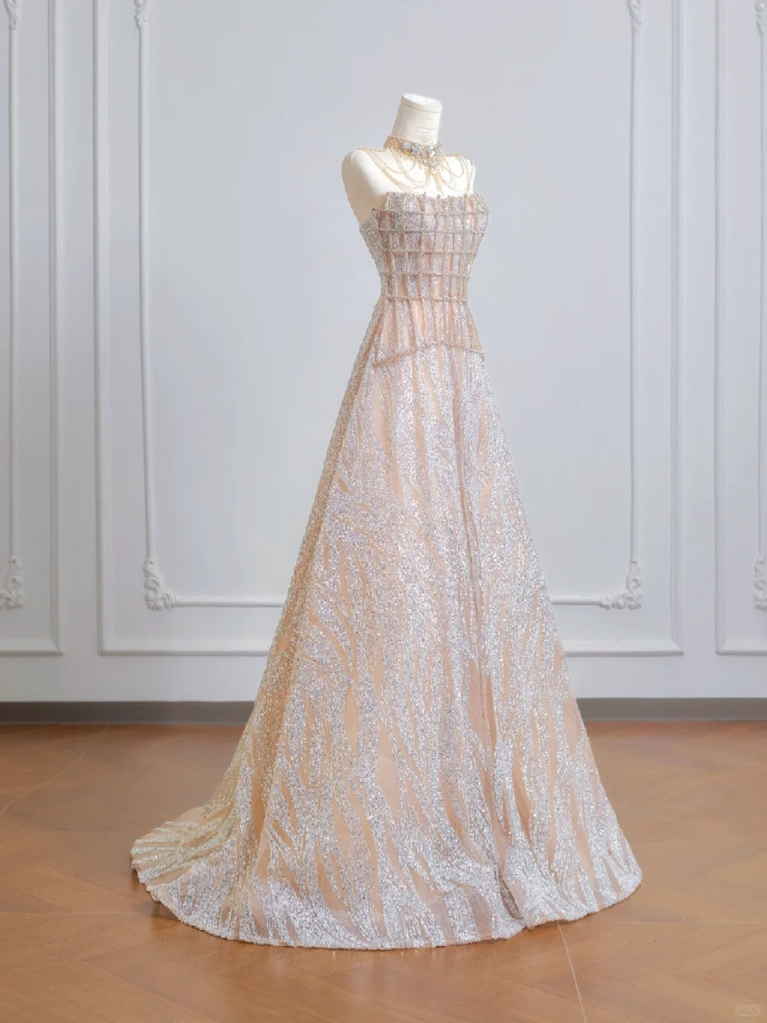 Champagne shiny gorgeous palace princess long tulle floor-length ball gown evening dress graduation dress nv5105