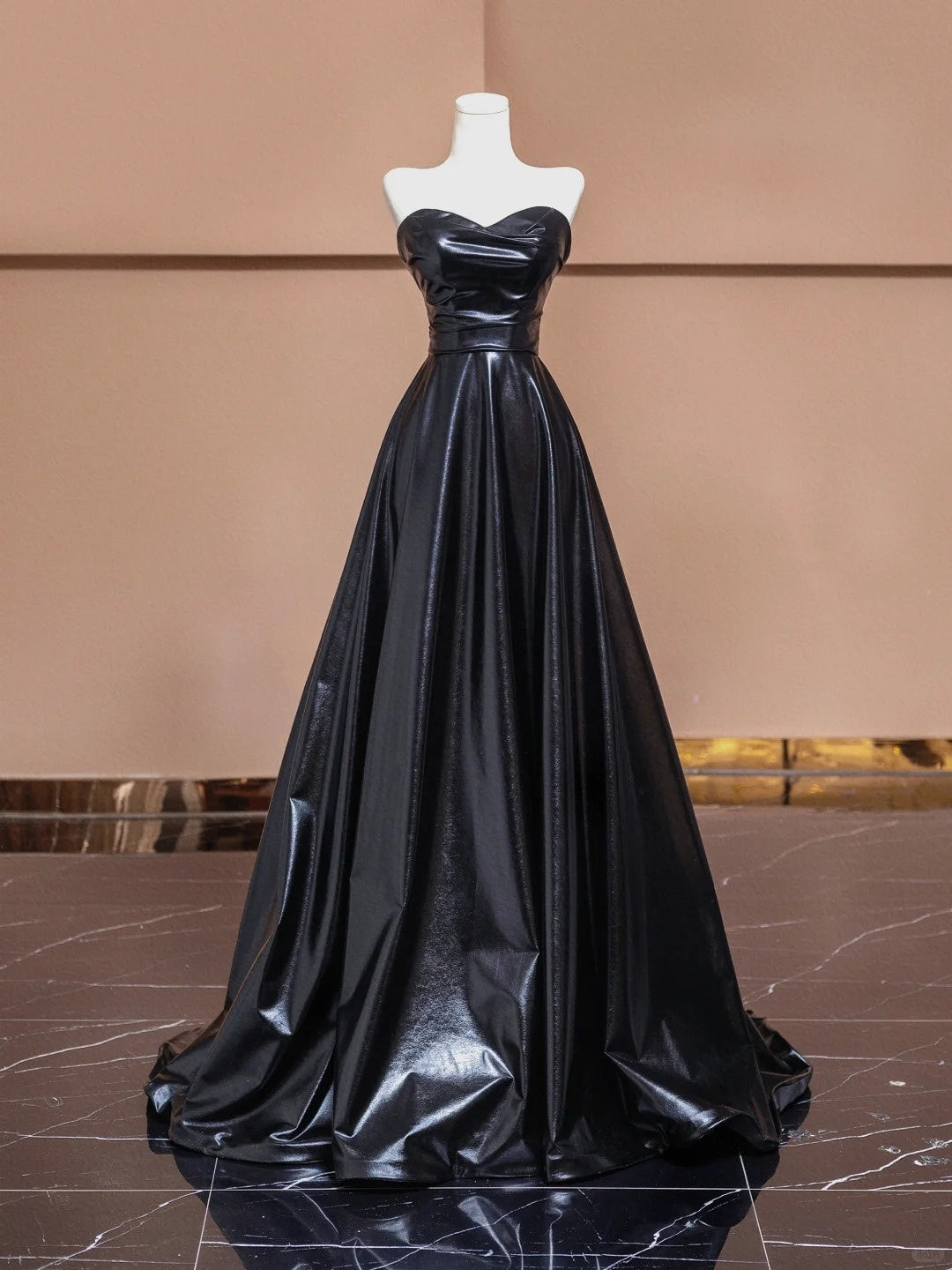 Black simple stylish satin floor-length ball gown evening dress nv5055